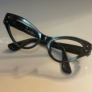 Vintage “Swank Frame” Original 1950s Crystal Inlay Cat Eye Hipster Glasses Frame